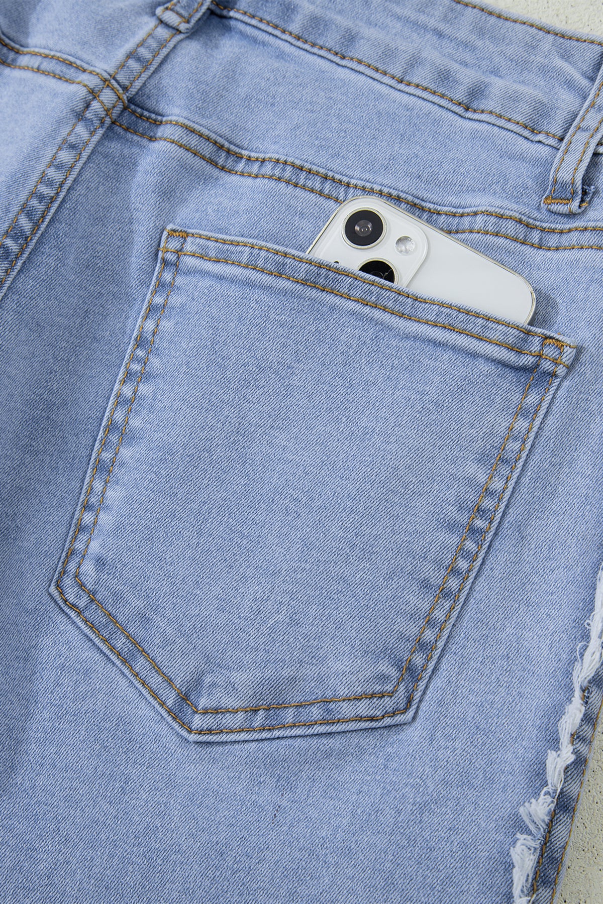 Beau Blue Contrast Stripe Frayed Side Panel Patchwork Jeans