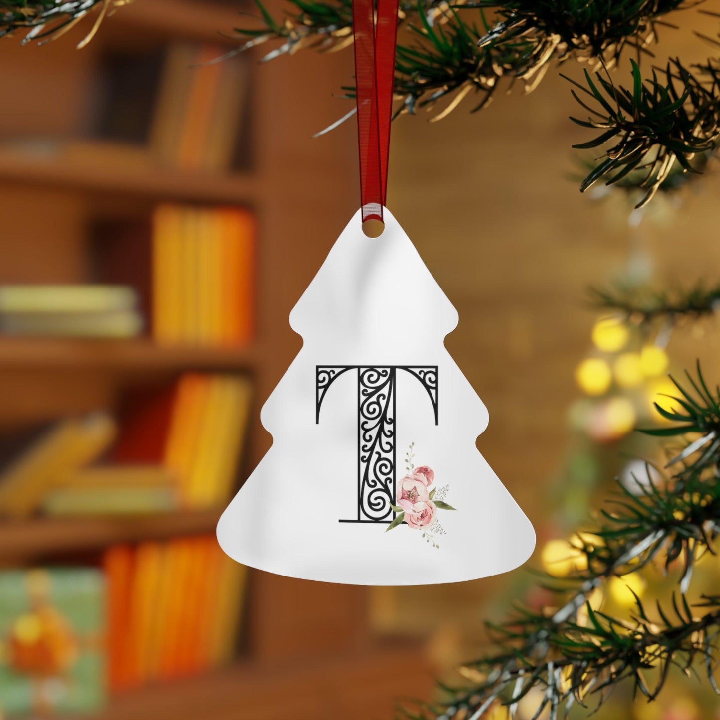 Floral Letters: Letter T - Metal Christmas Ornament - Whippie's