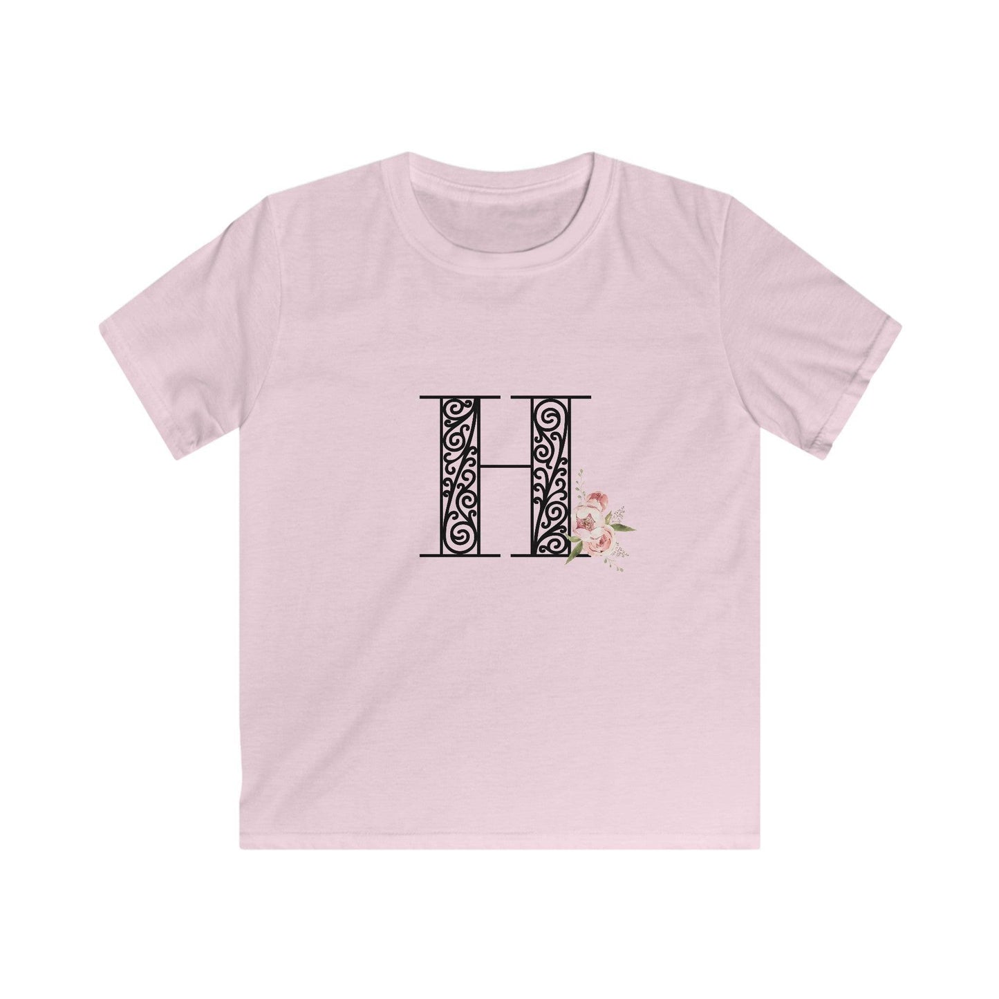 Floral Letters: Letter H - Kids Softstyle Tee - Whippie's