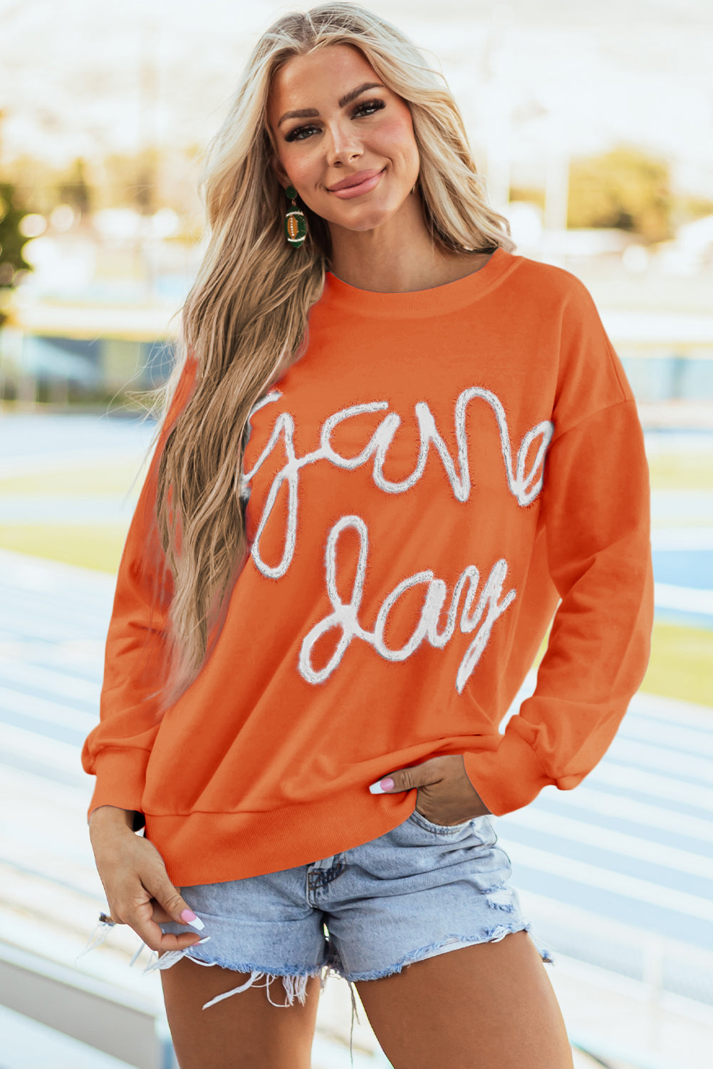 White Tinsel Game Day Drop Shoulder Sweatshirt