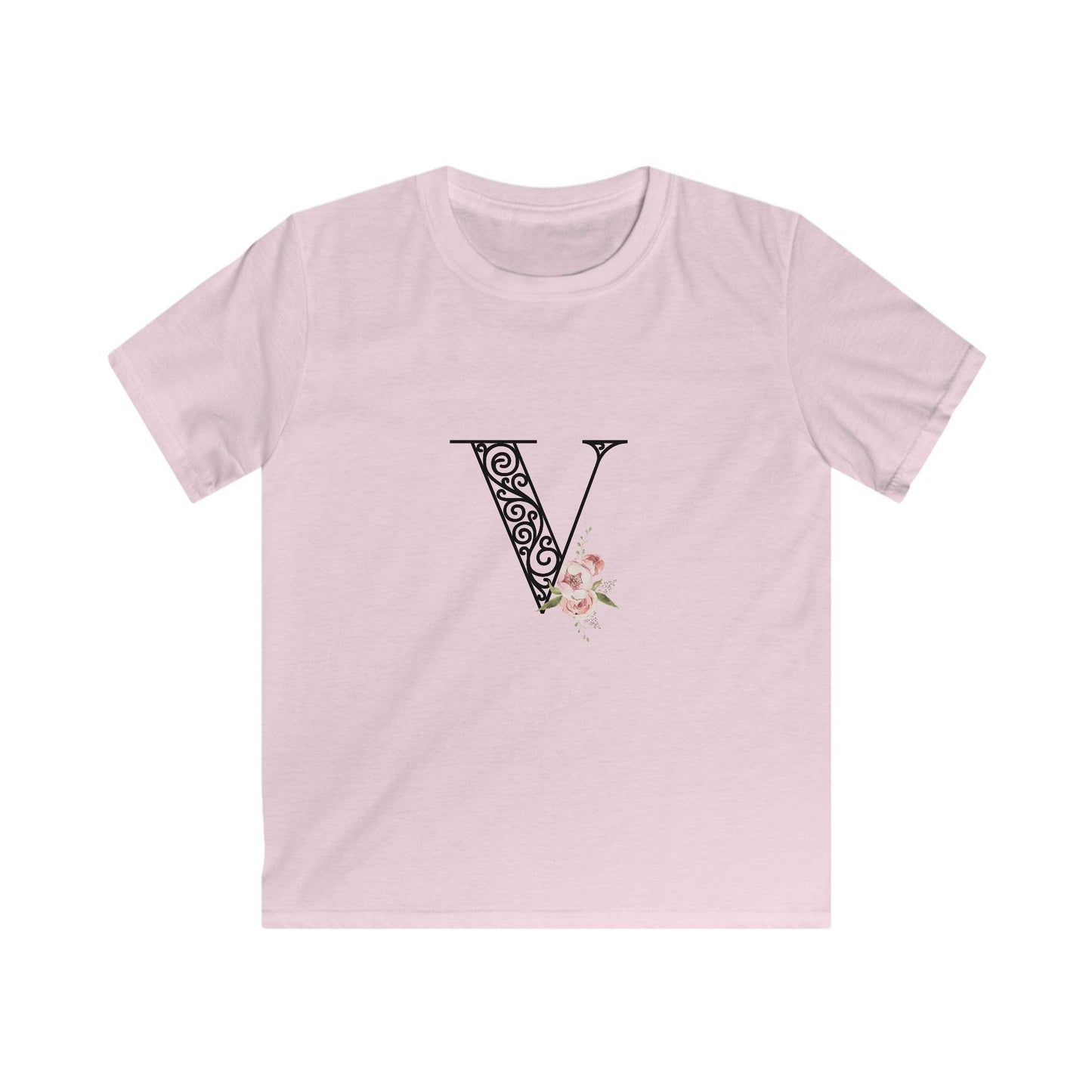Floral Letters: Letter V - Kids Softstyle Tee - Whippie's