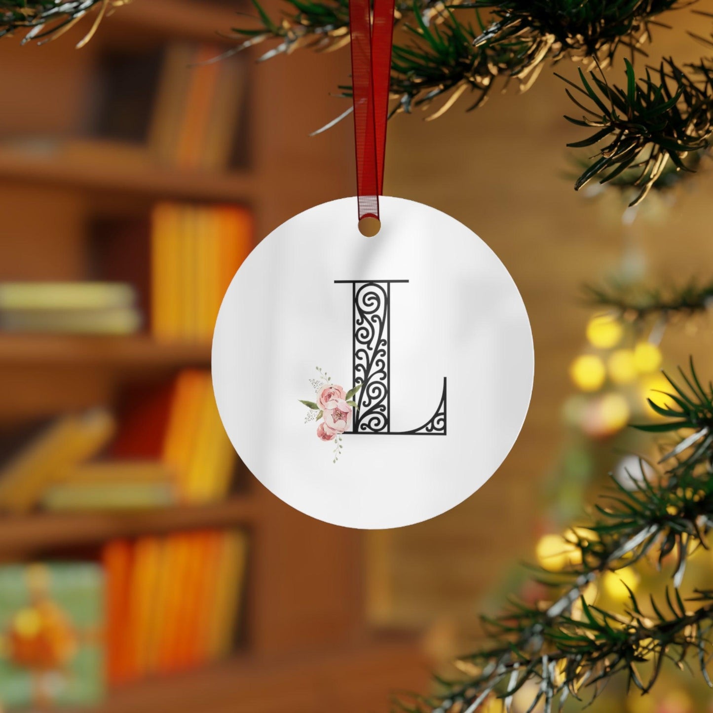 Floral Letters: Letter L - Metal Christmas Ornament - Whippie's
