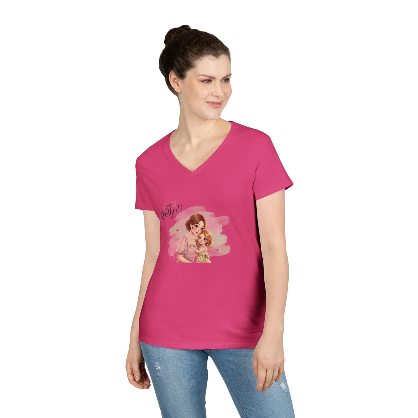 Happy Mother's Day Mom & Daughter Hug V-Neck T-Shirt - Whippie's