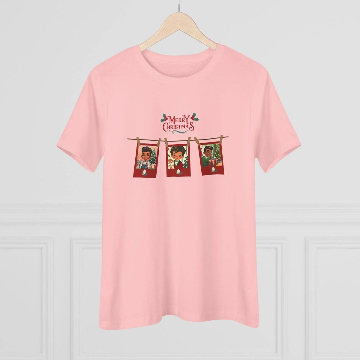 Merry Christmas - Photo Banner - Darker Skin Tone - Women's Softstyle Tee - Whippie's