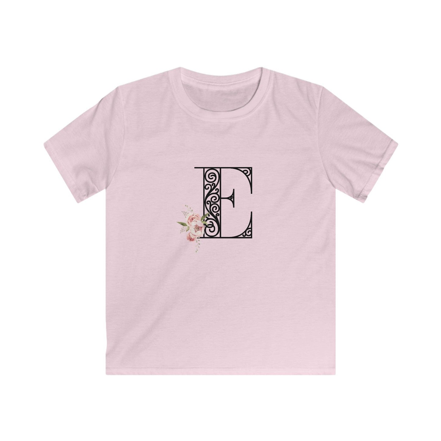Floral Letters: Letter E - Kids Softstyle Tee - Whippie's