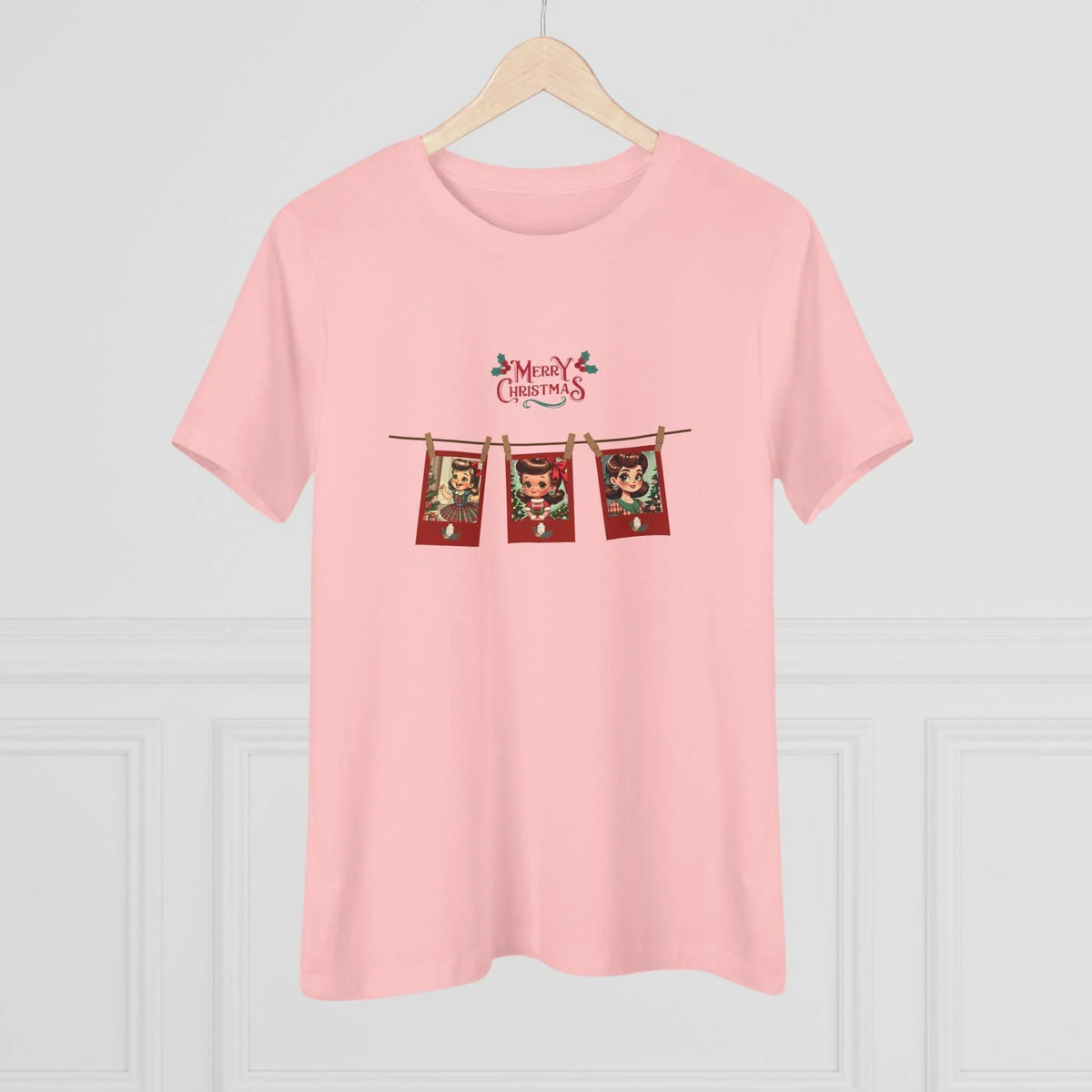 Merry Christmas - Photo Banner - Brunette Girls - Women's Softstyle Tee - Whippie's
