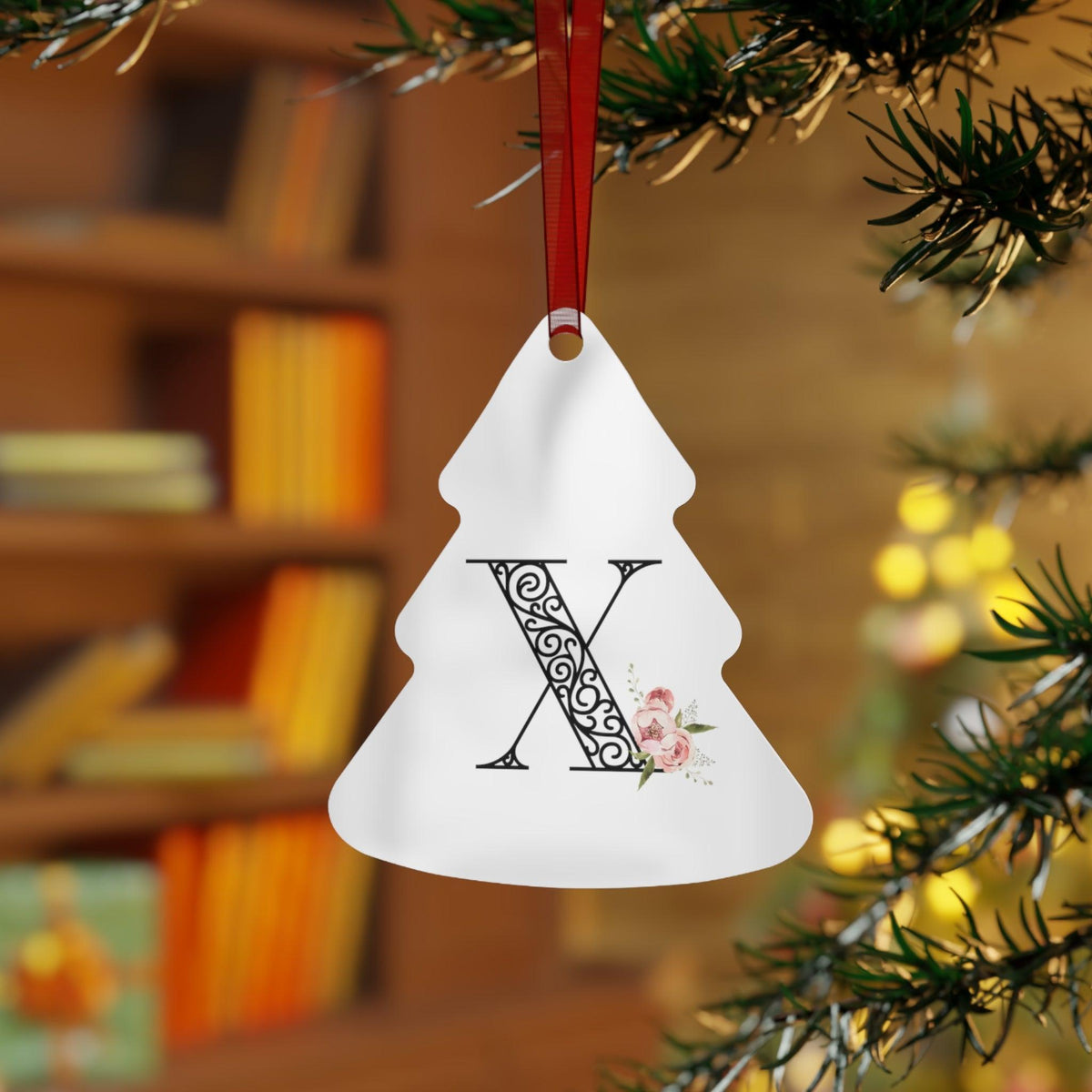 Floral Letters: Letter X - Metal Christmas Ornament - Whippie's