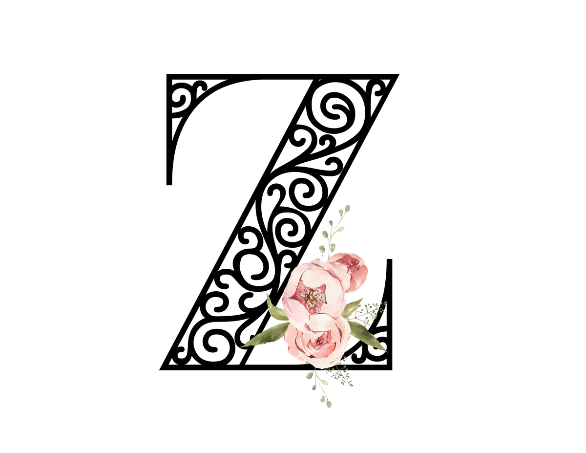 Floral Letters: Letter Z - Peony Baby Onesie - Personalizable