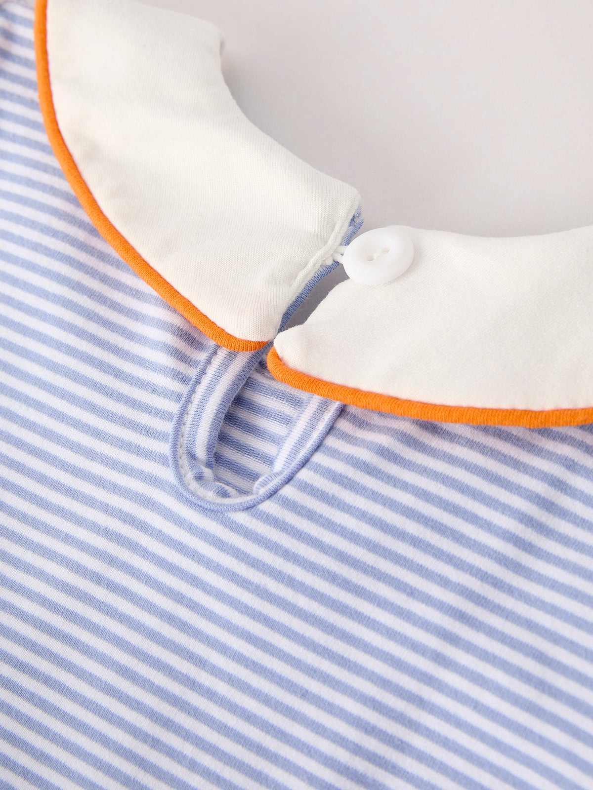 Girls Fall Dress | Stripe Pumpkin Applique Bow: Back button and keyhole detail