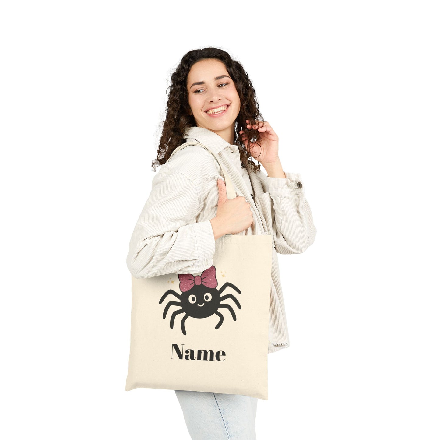 Pink Bow Halloween Friends Cotton Canvas Tote Bag - Personalizable