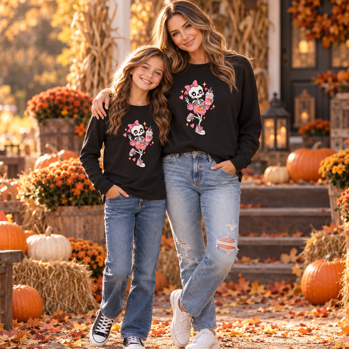 Pumpkin Spice Skeleton Cute Halloween Sweatshirt for Women