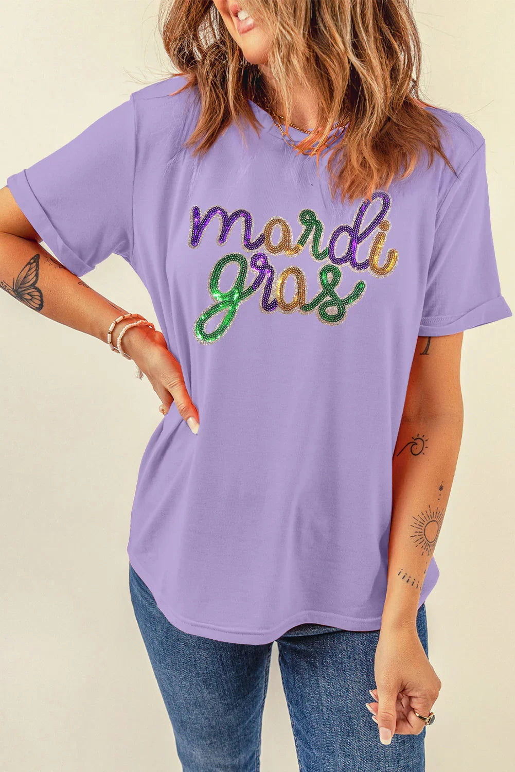 Mardi Gras Tee | Sequin Party Graphic Shirt