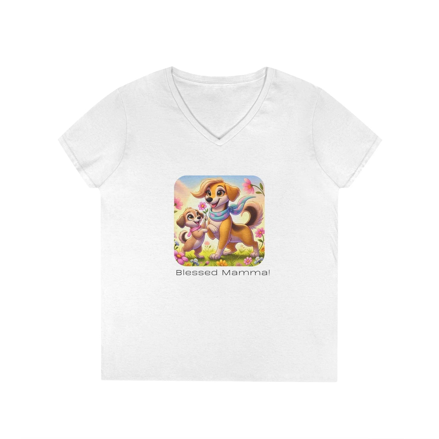 Blessed Mamma - Dog and Puppy 🐶💐 Ladies' V-Neck Tee 💖 - Whippie's