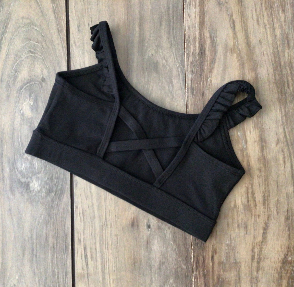 Phoenix Black Ruffle Top girls dance top detail view