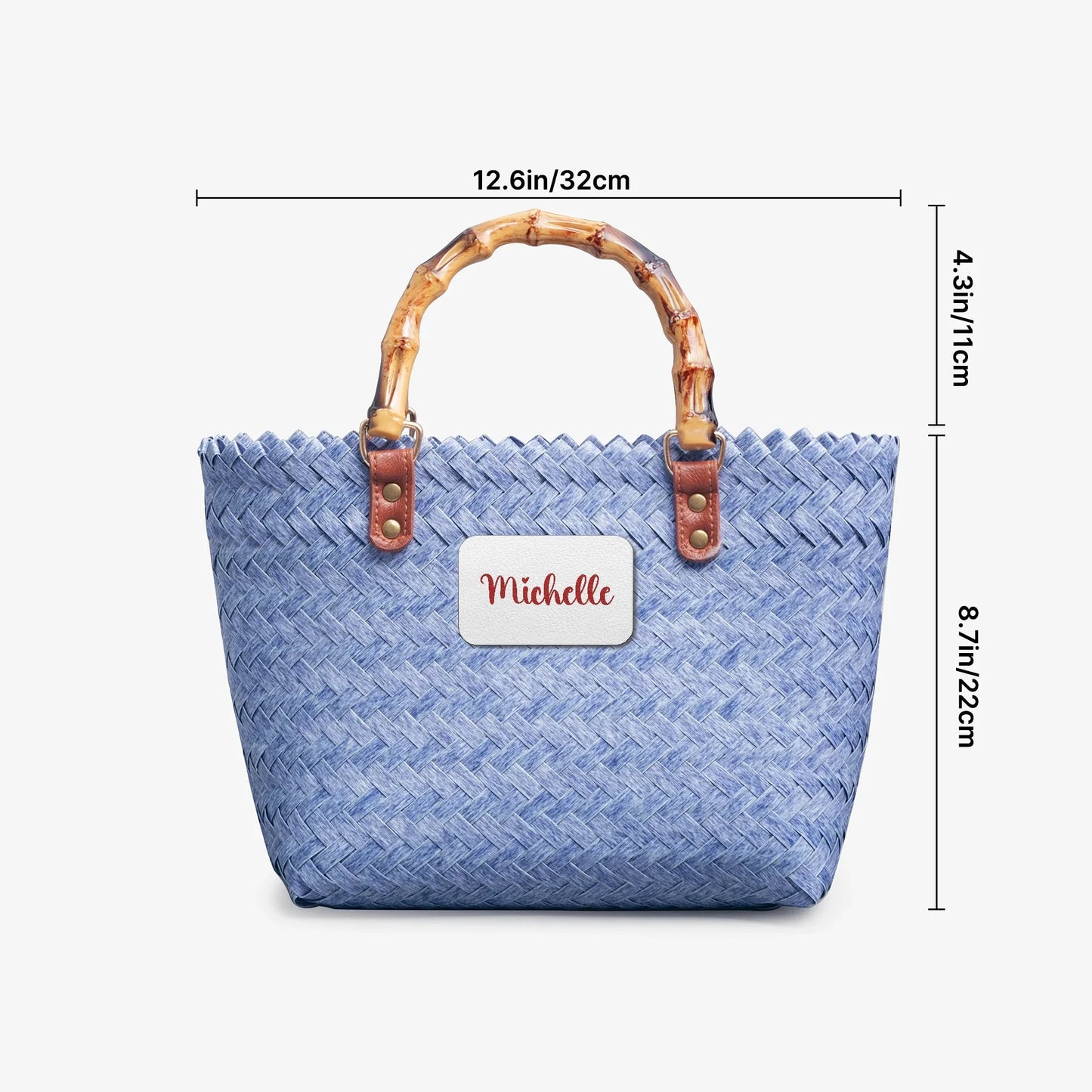 1231. Chic Woven Basket Bag with Bamboo Handle - Personalizable - Whippie's