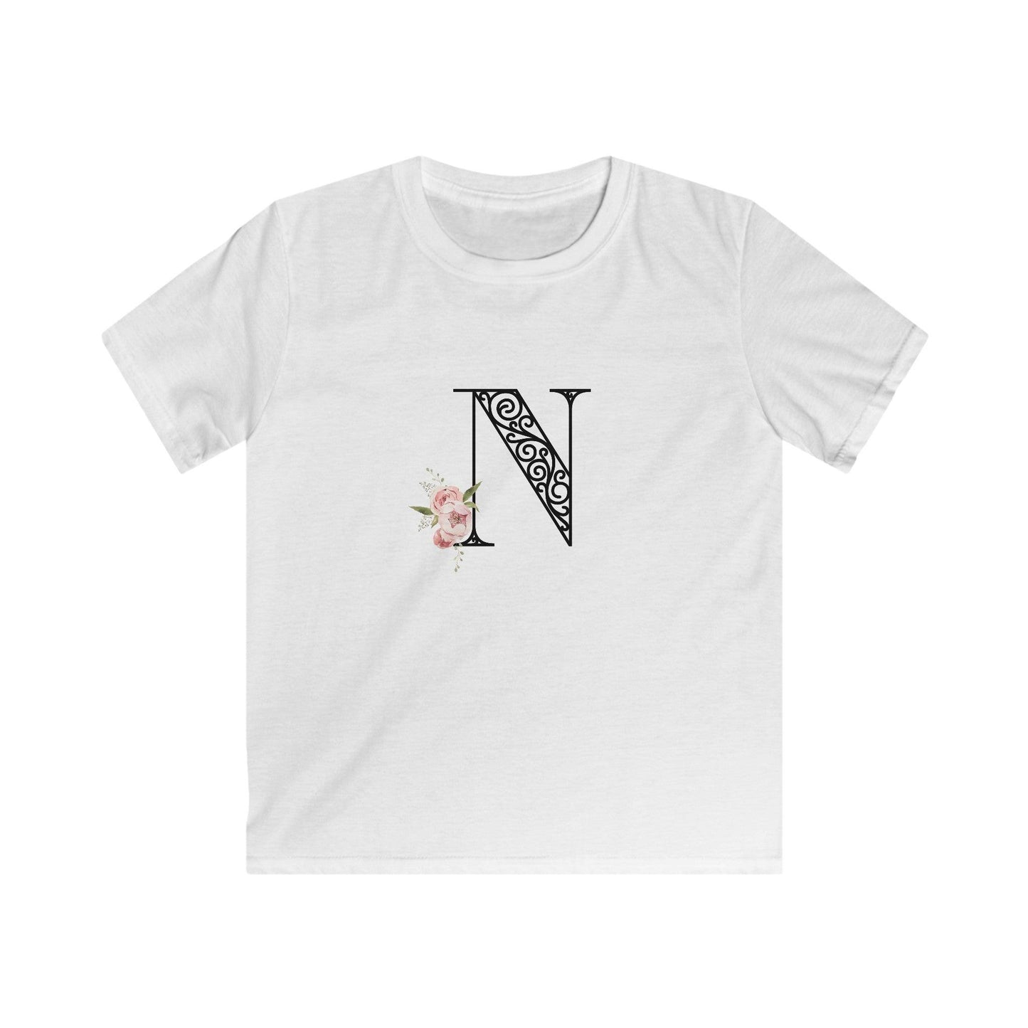 Floral Letters: Letter N - Kids Softstyle Tee - Whippie's