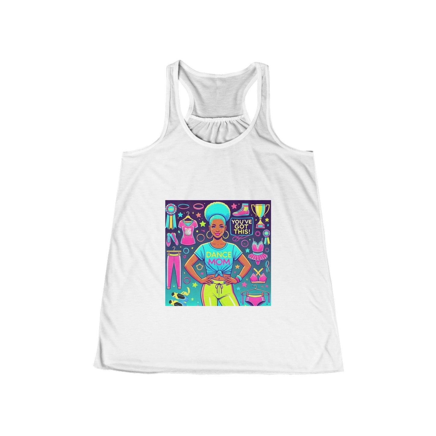 Dance Mom: You've Got This - Darker Skin Tone Mom - Blue Hair - Women's Flowy Racerback Tank - Whippie's