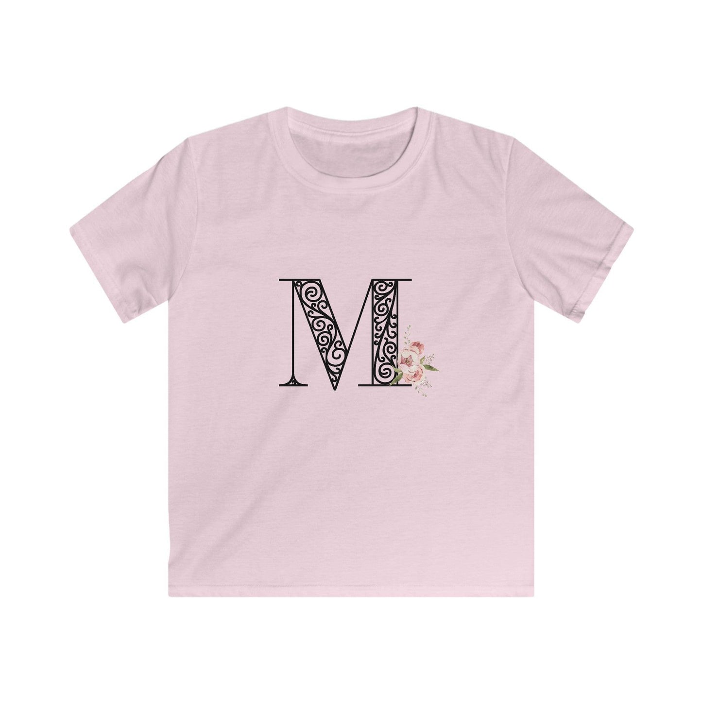 Floral Letters: Letter M - Kids Softstyle Tee - Whippie's