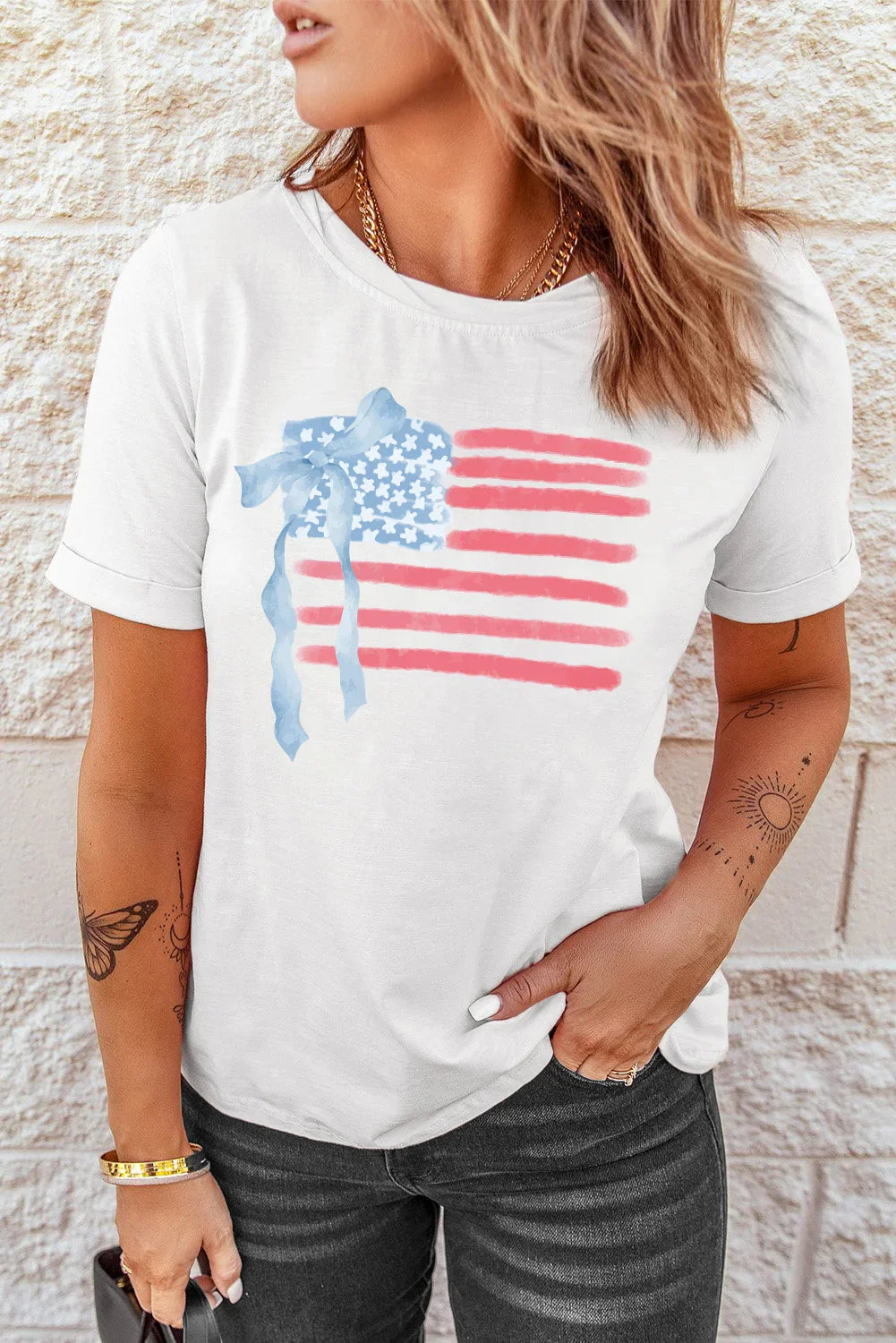 Flag Bow Tee | American Flag Bow T-Shirt