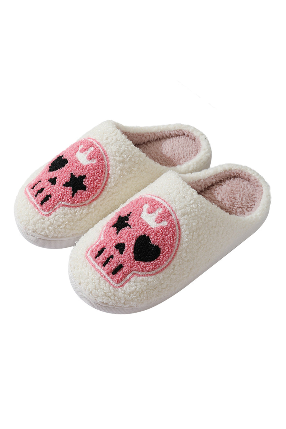 White Halloween Skull Plush House Slippers