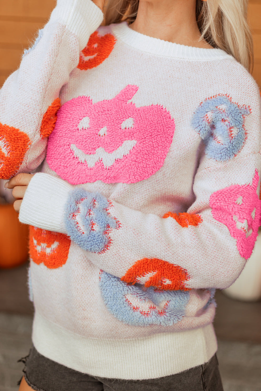 Beige Halloween Pumpkin Pattern Sweater