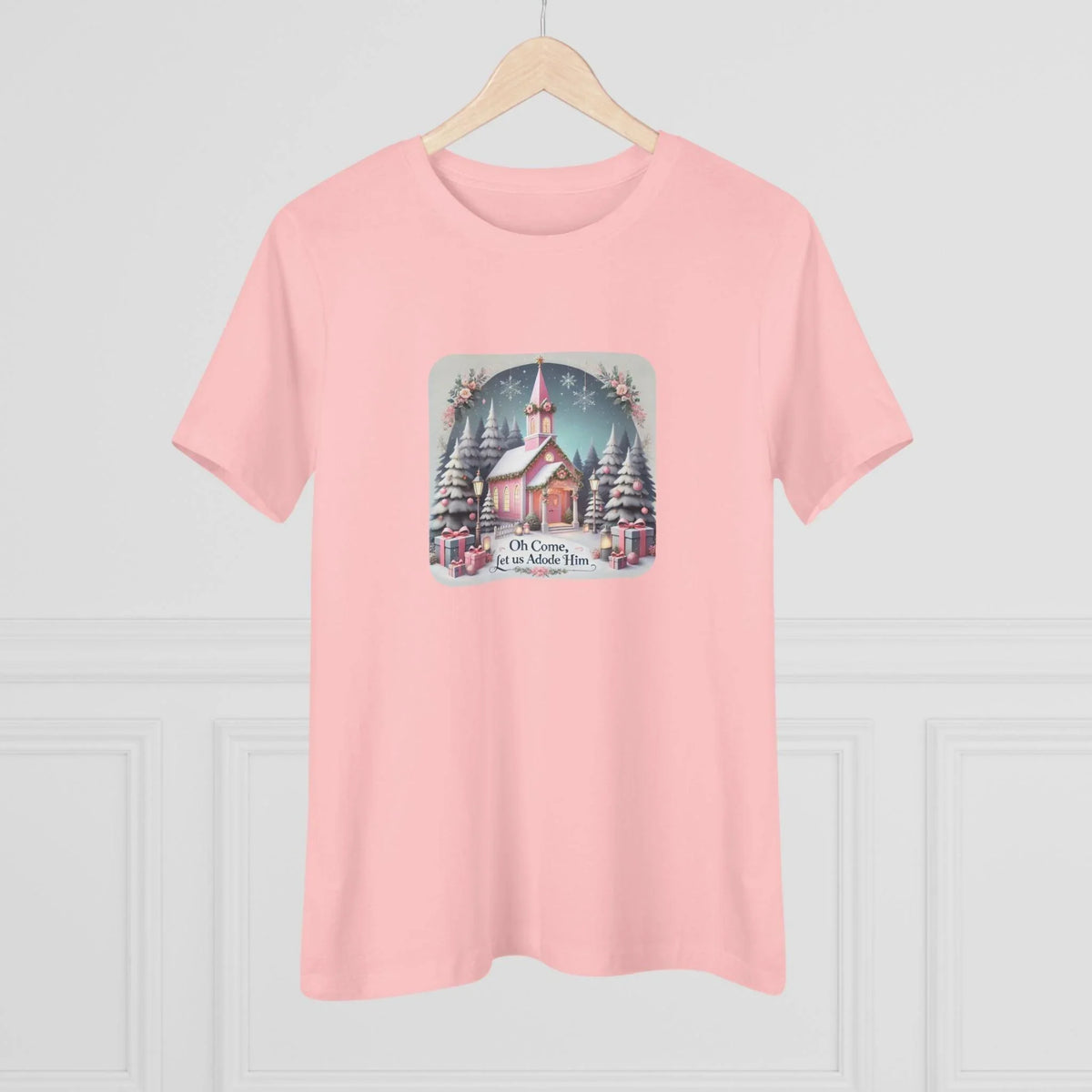 💖⛪ Pink Church - Oh Come, Let Us Adore Him ❄️🎁 - Women's Softstyle Tee - Whippie's