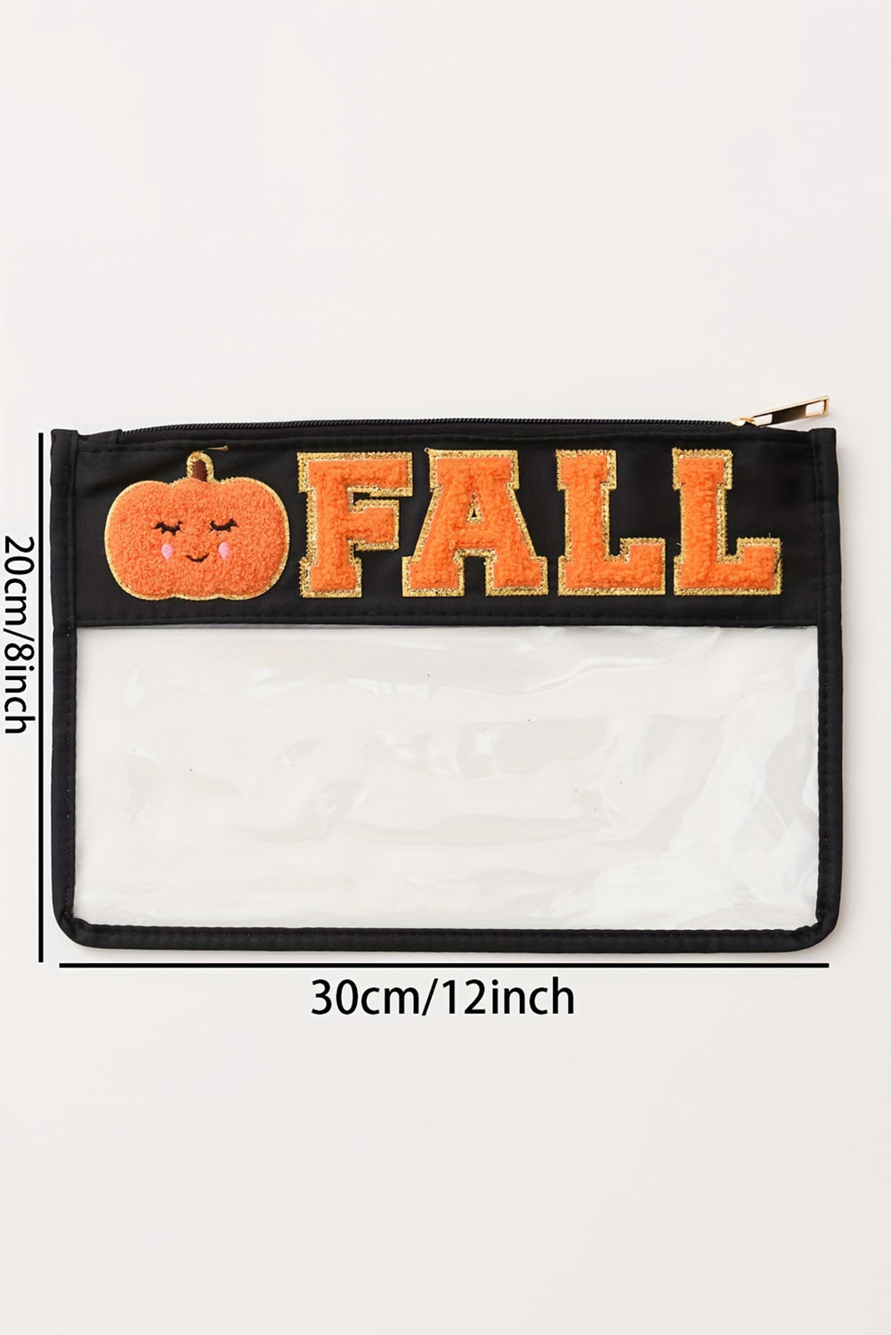 Orange Fall Pumpkin Chenille Clear Zip Pouch