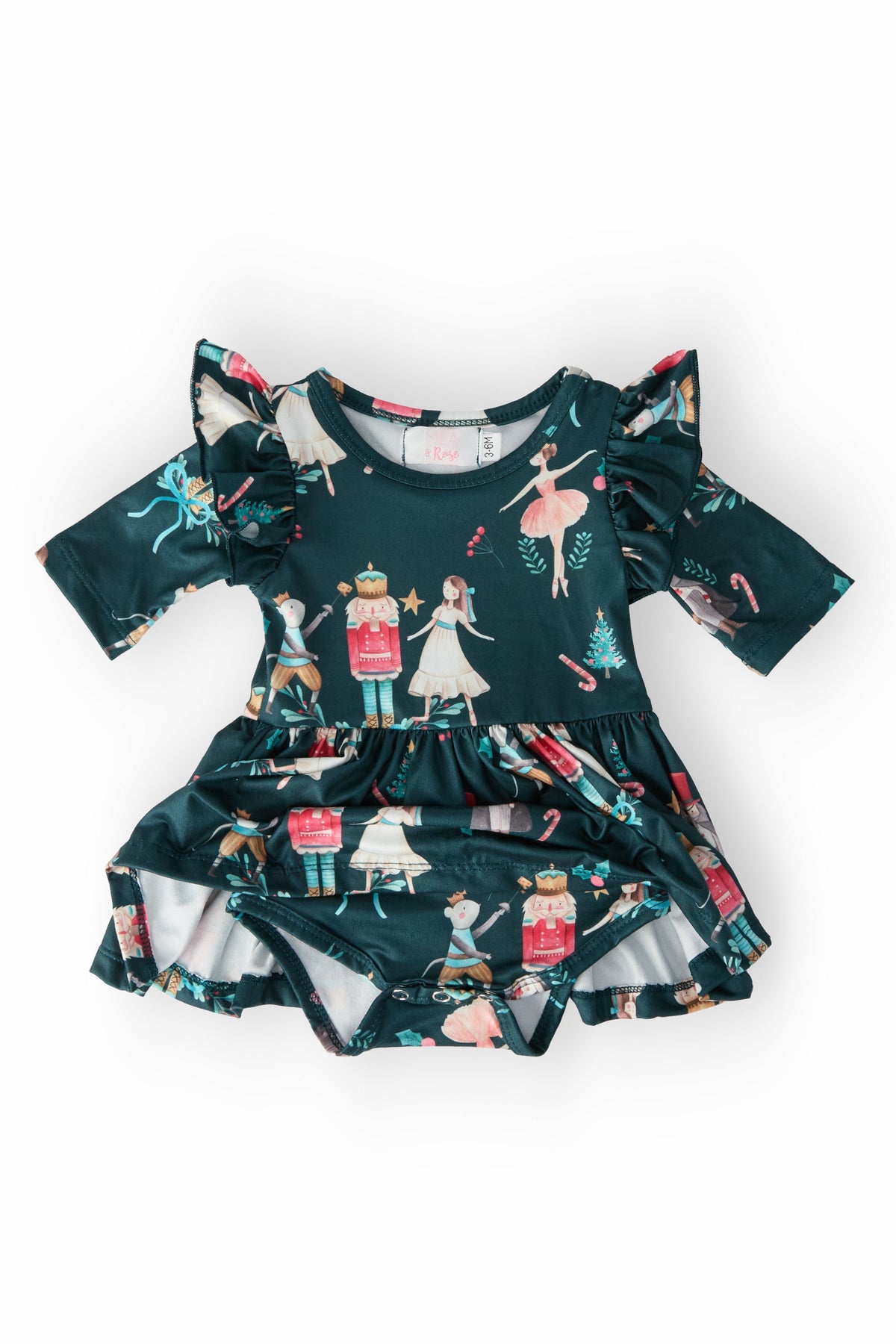 Mila & Rose Christmas Ballet 3/4-sleeve Flutter Twirl Bodysuit, additional product view 3