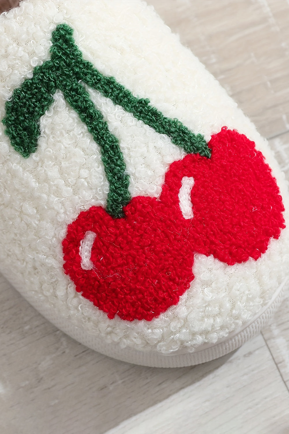 White Cherry Pattern Winter Plush Slippers