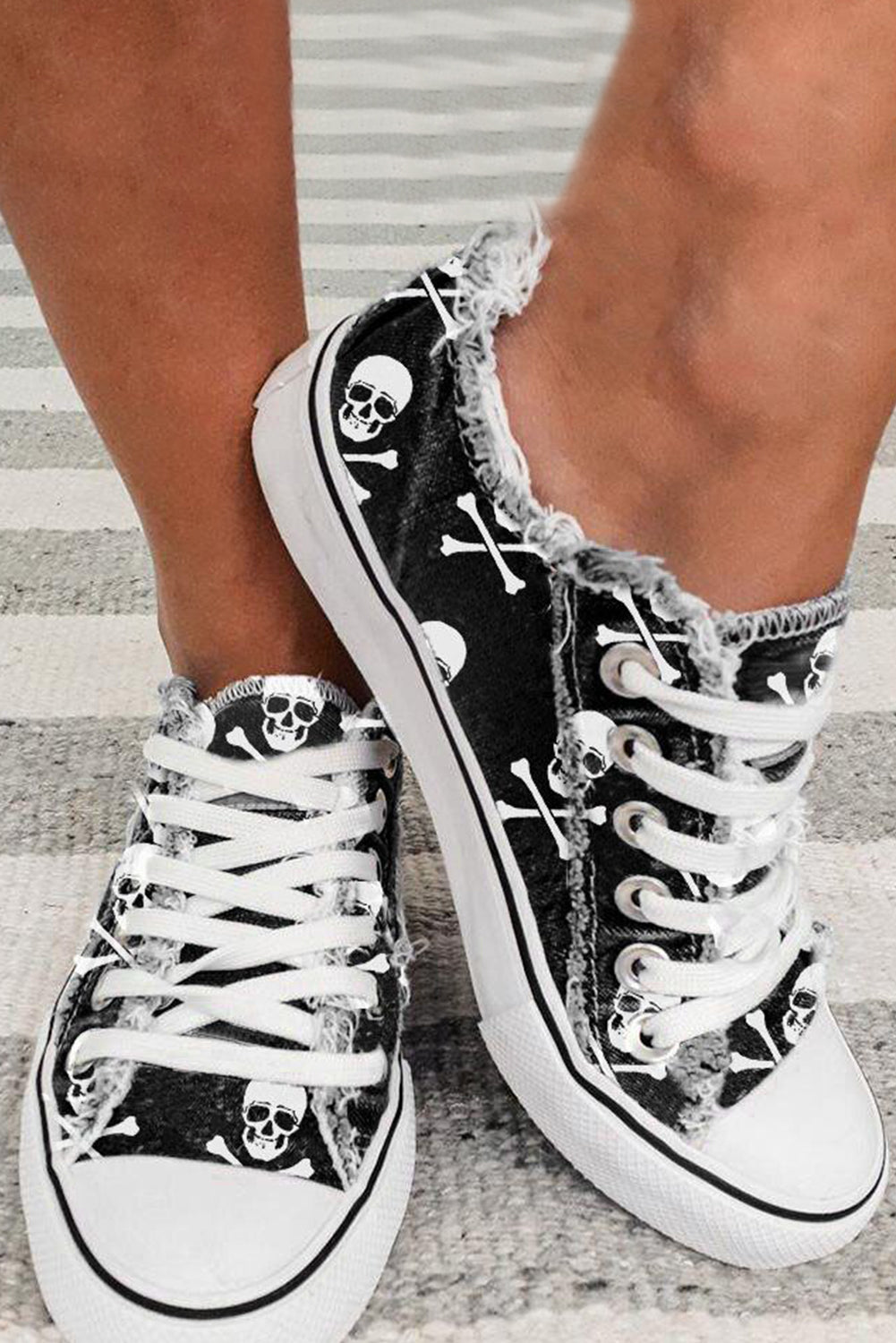 Black Skull Canvas Sneakers | Lace-Up Halloween Shoes