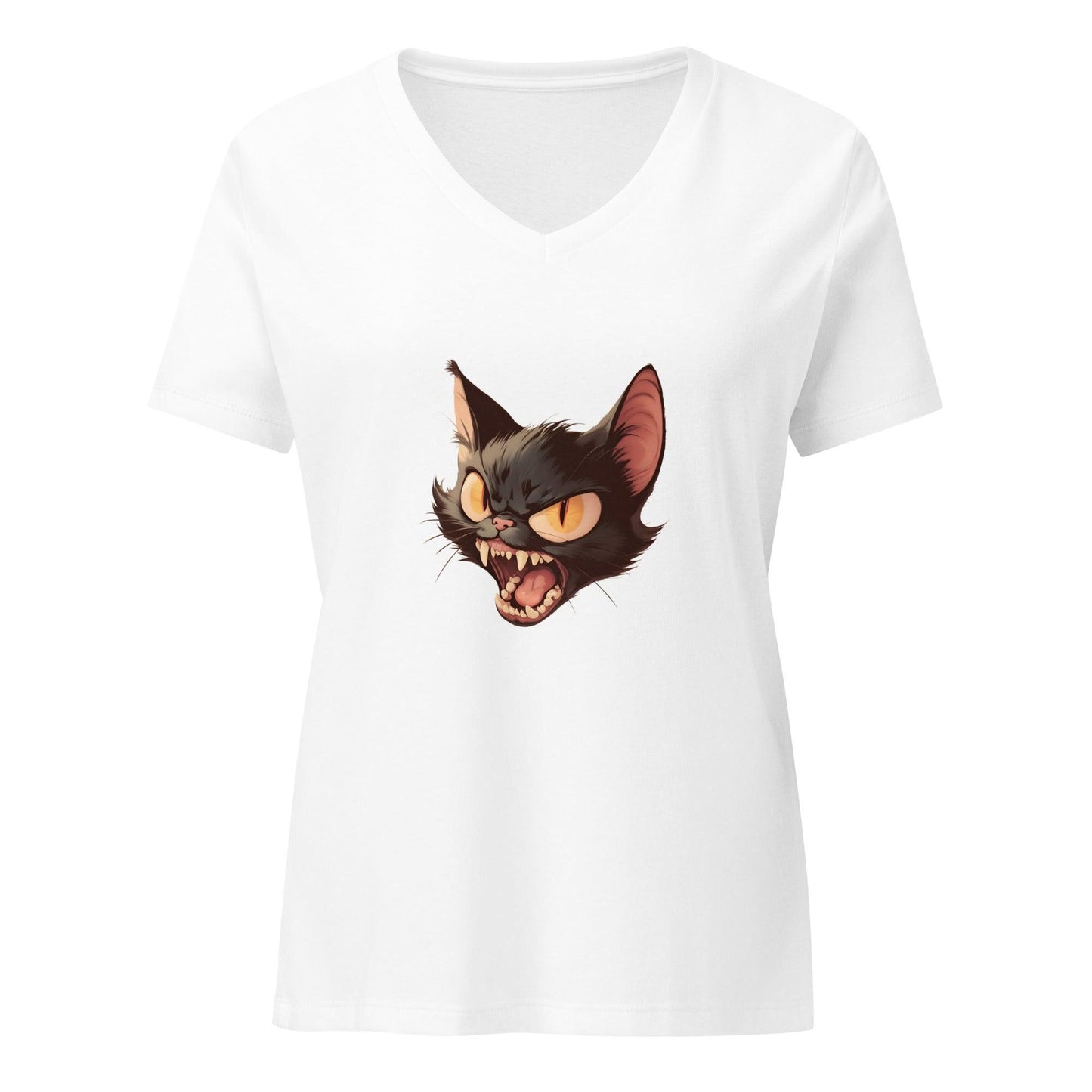 Vintage Boo-tique - Hissing Black Cat- V-neck T-shirt - Whippie's