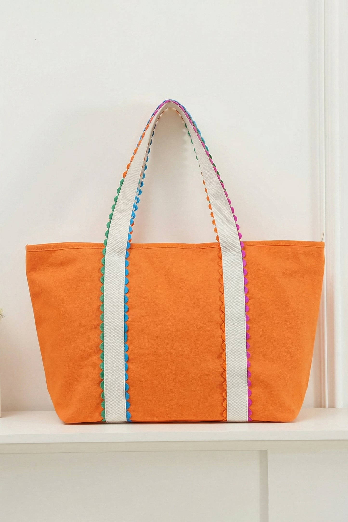 White Colorful Ricrac Canvas Tote Bag