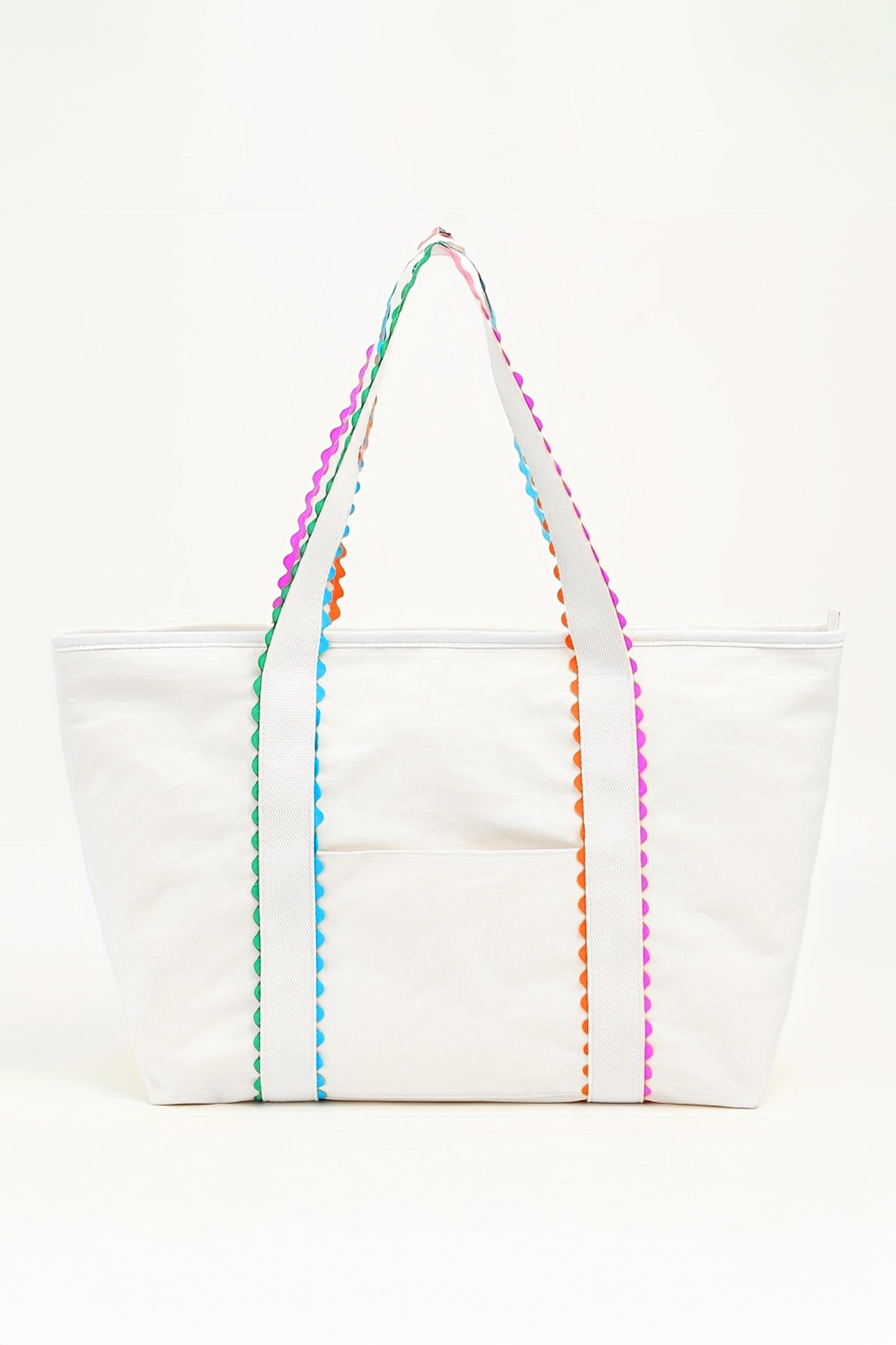 White Colorful Ricrac Canvas Tote Bag