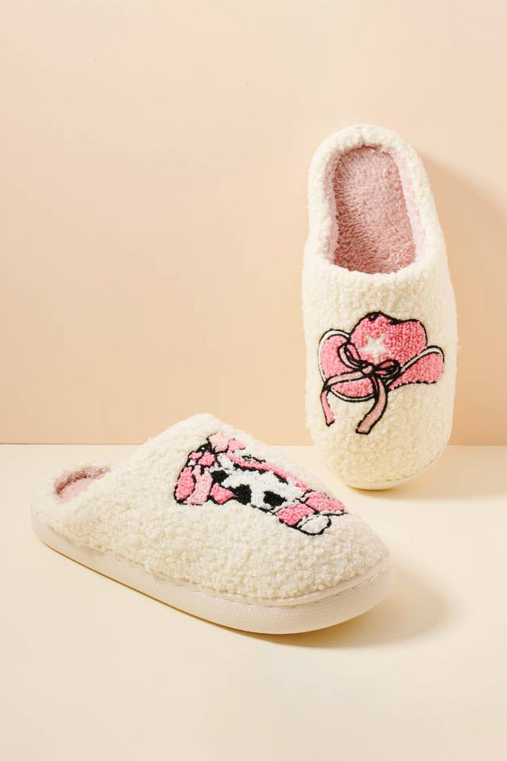 White Cowgirl Hat and Boot Plush Thermal Slippers