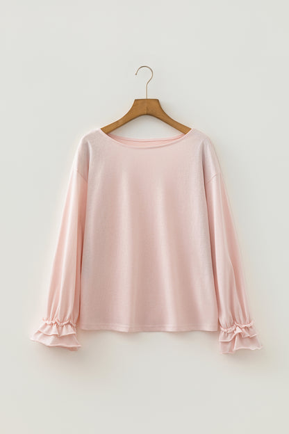 Gossamer Pink Long Sleeve Ruffle Cuff Top
