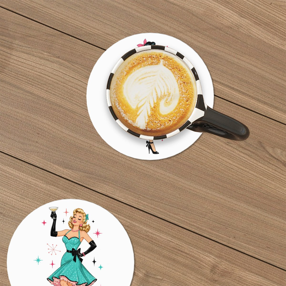 Ceramic Mid Century Cocktail Coaster Set with Holder