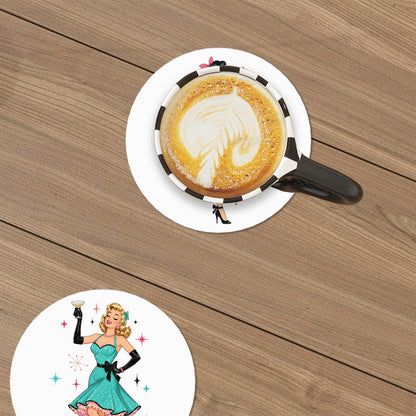 Ceramic Mid Century Cocktail Coaster Set with Holder