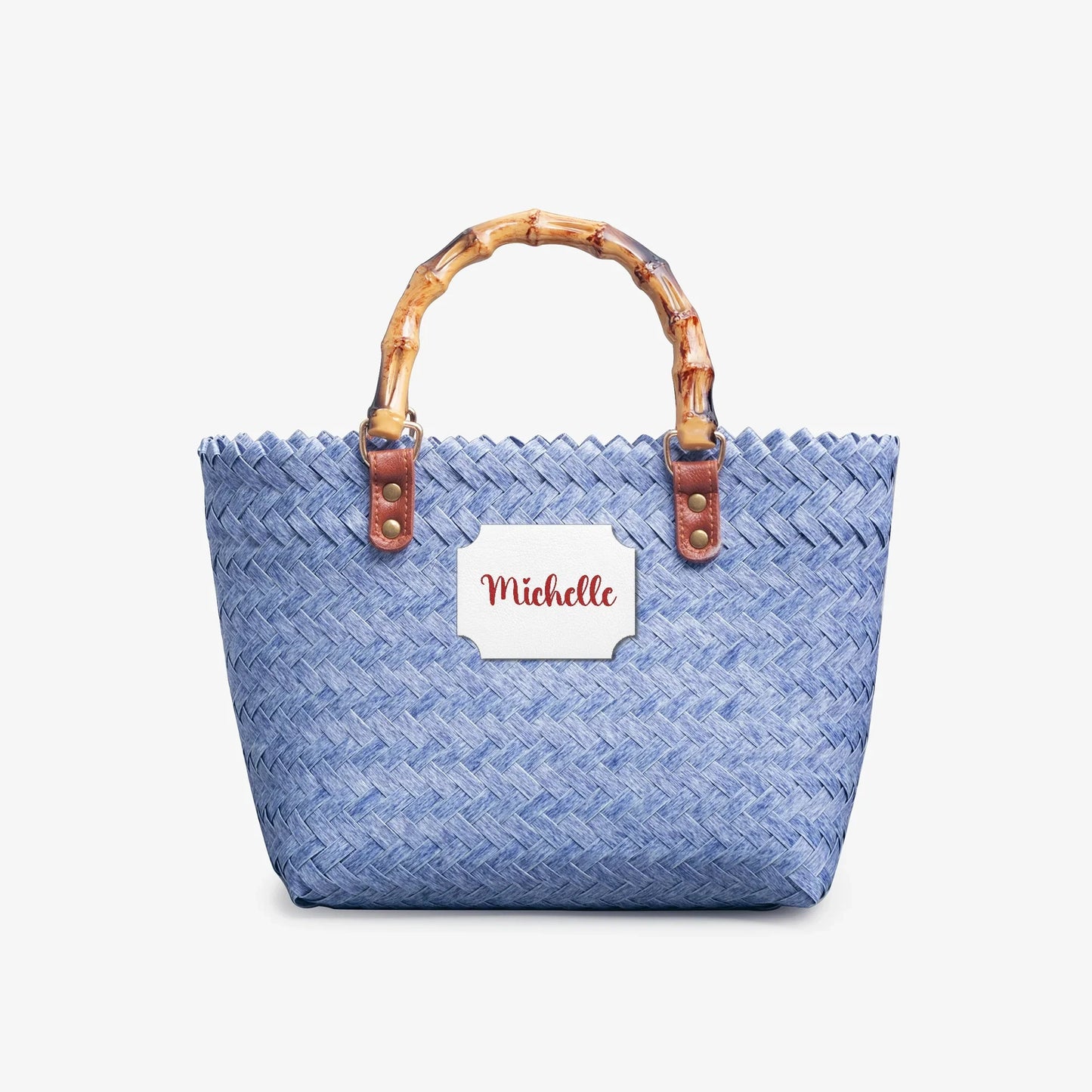 1231. Chic Woven Basket Bag with Bamboo Handle - Personalizable - Whippie's