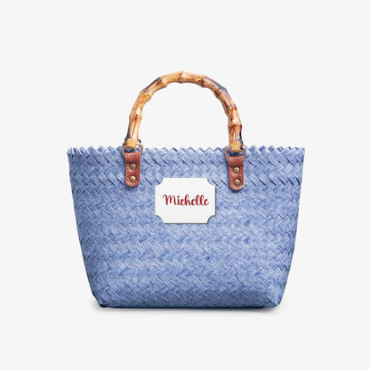 1231. Chic Woven Basket Bag with Bamboo Handle - Personalizable - Whippie's