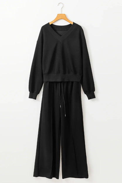 Black V-Neck Cropped High Waist Activewear