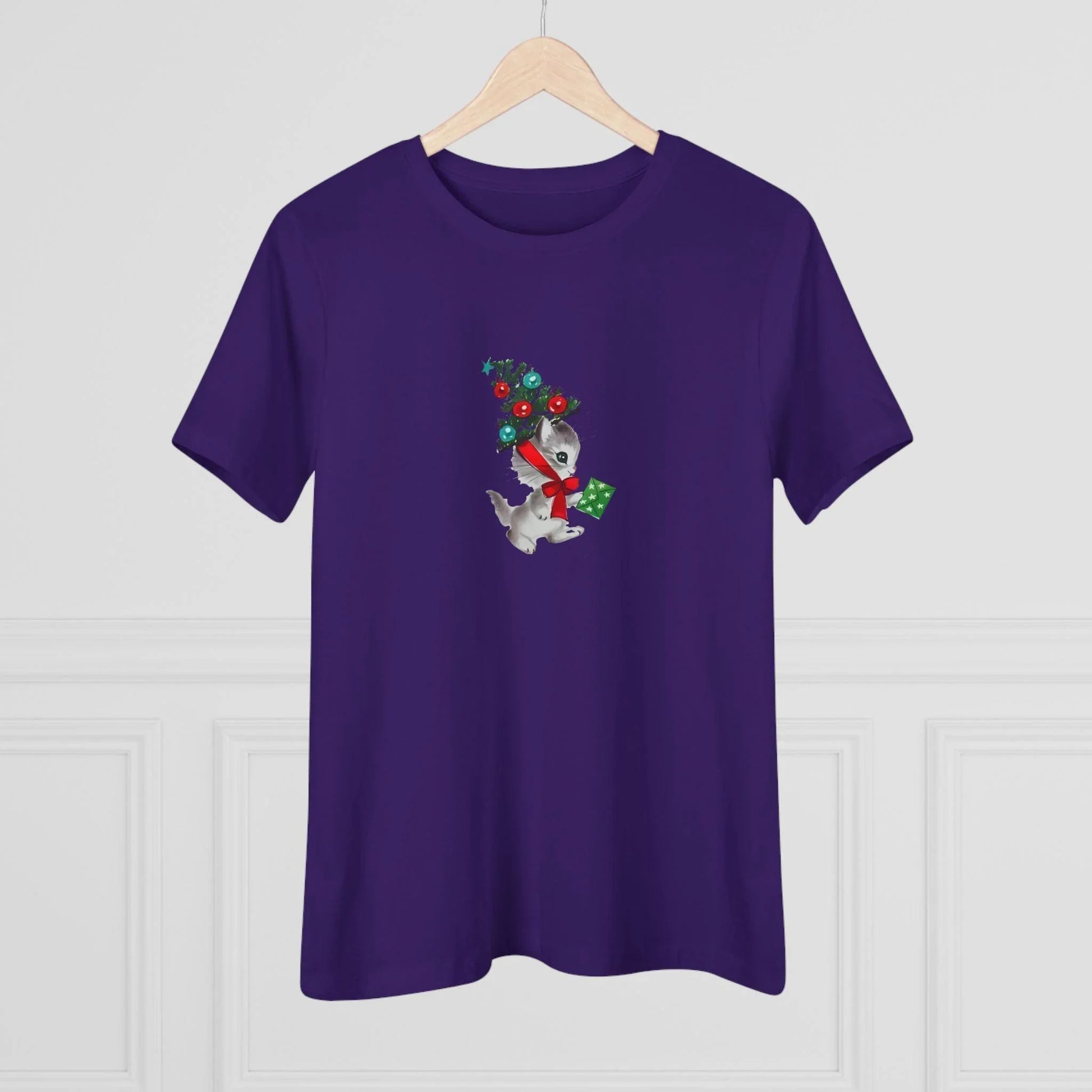 Retro Kittie with Tinsel Christmas Tree Hat - Women's Tee - Whippie's