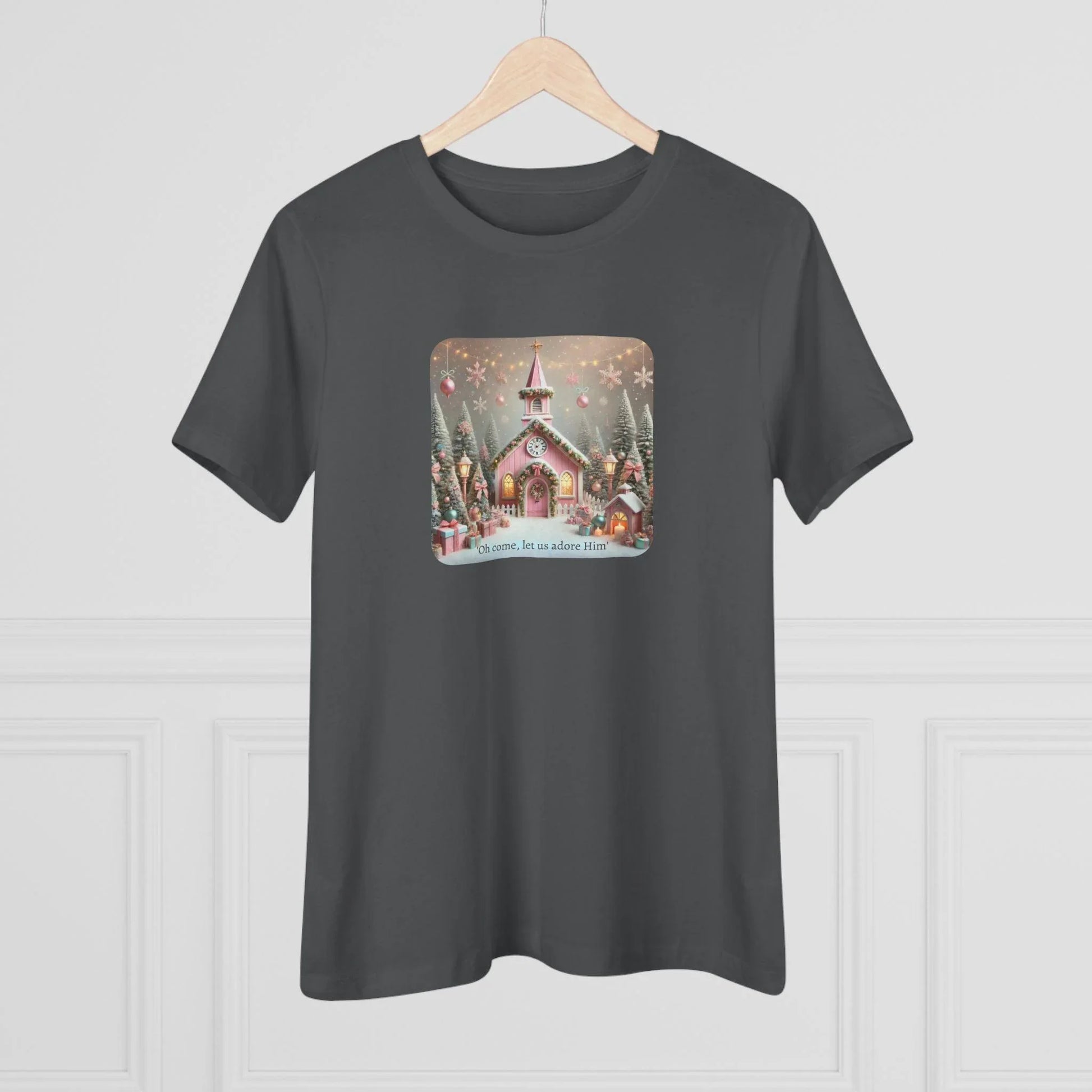 💖🏡 Pink Christmas Village - Oh Come, Let Us Adore Him ✨🎄 - Women's Softstyle Tee - Whippie's