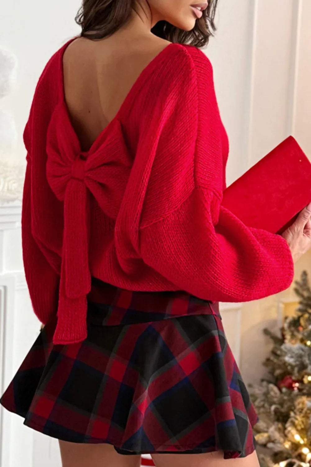 Festive Bow Sweater | Backless Bubble Sleeve