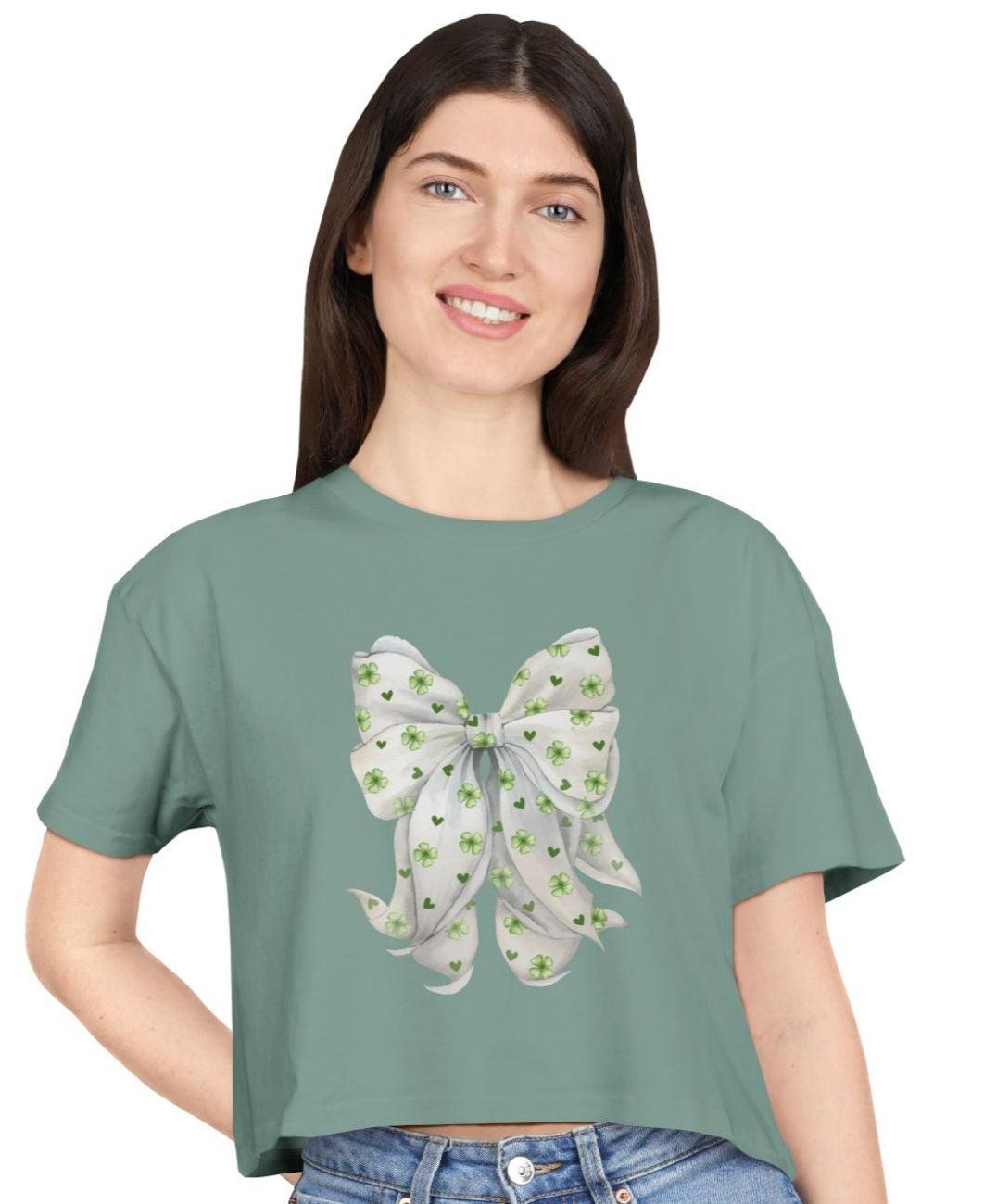 Shamrock Hearts Women's Cropped Tee - Spread the Luck and Love! - Whippie's