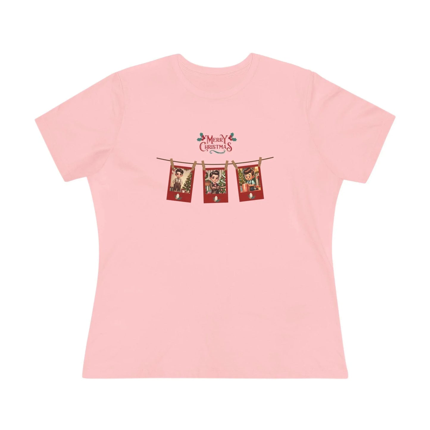 Merry Christmas - Photo Banner - Dark Hair Boys - Women's Softstyle Tee - Whippie's