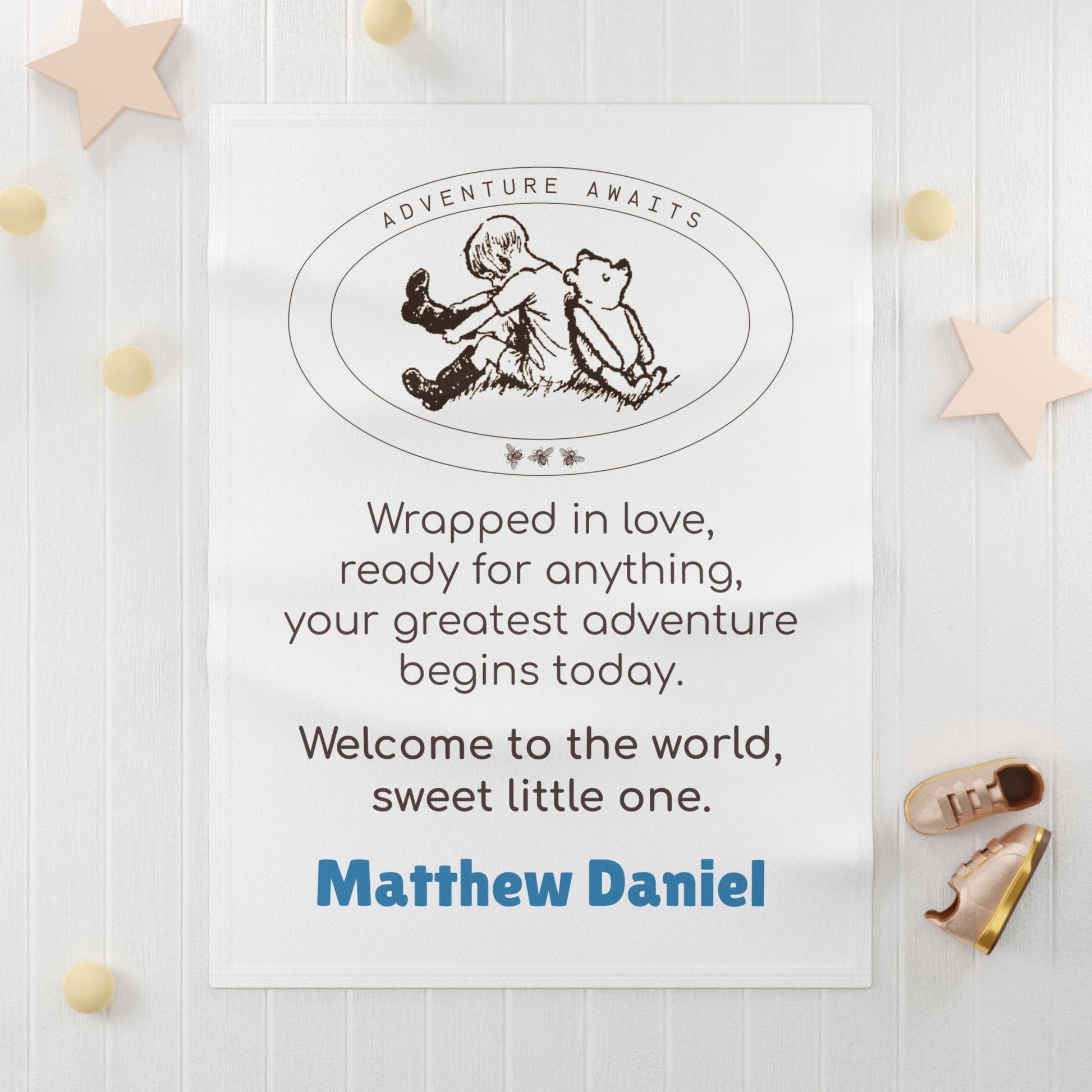 Adventure Awaits Classic Winnie the Pooh 🍯✨ Soft Fleece Baby Blanket - Personalizable - Whippie's