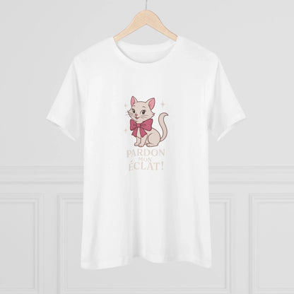 Pardon Mon Éclat White Sparkly Cat with Pink Bow Women's Tee - Whippie's