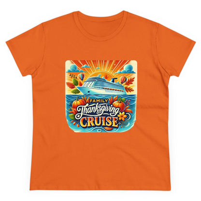 Family Thanksgiving Cruise - Gobble 'til You Wobble! 🚢🍂 Women's Midweight Cotton Tee - Whippie's