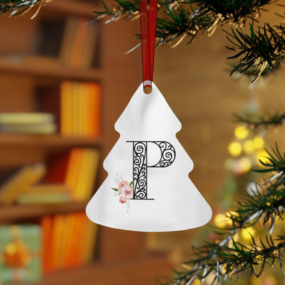 Floral Letters: Letter P - Metal Christmas Ornament - Whippie's