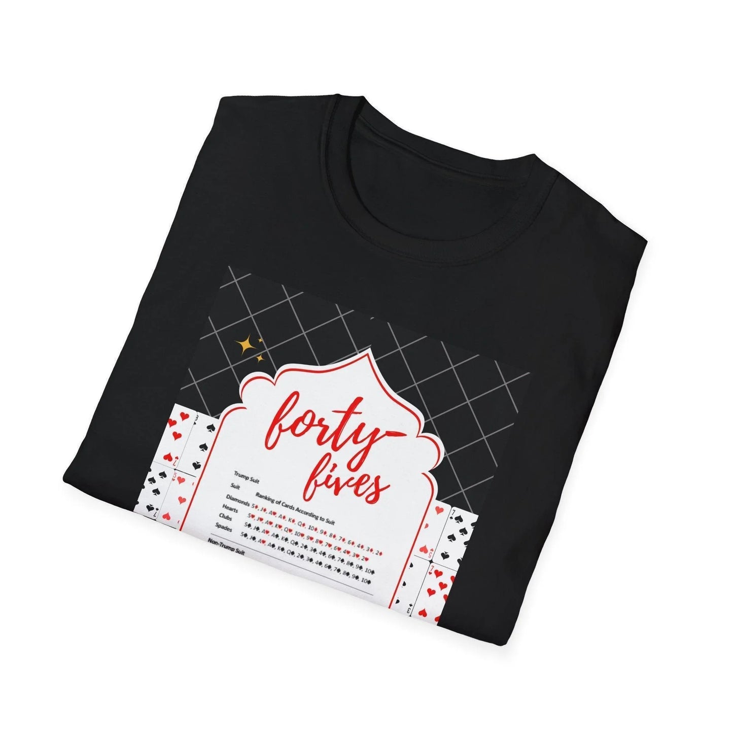 Forty-Fives Card Rankings - Black Background - Unisex T-Shirt - Whippie's
